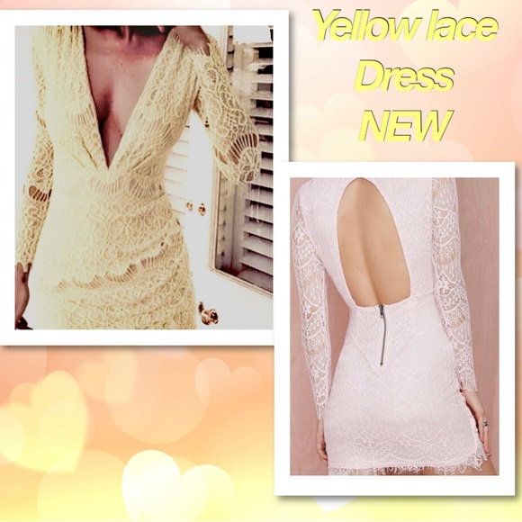 Reverse Yellow open back, plunging neckline lace short dress. NEW RE $69⚡️sale - Picture 2 of 15